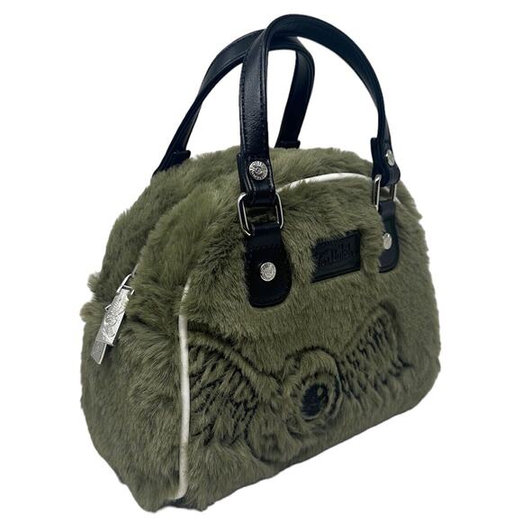 Von Dutch Women's Sage Green Vegan Furry Small Bowling Crossbody Hand Bag - Picture 3 of 12